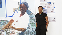 Photo of artist Njideka Akunyili Crosby in her studio